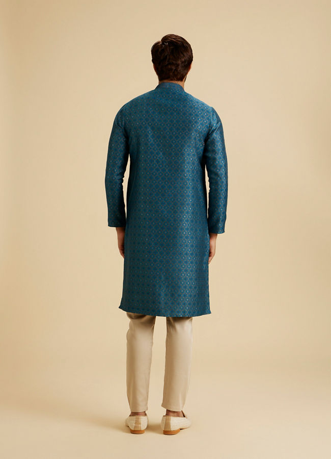 Manyavar Men Teal Blue Elegance Kurta Pajama