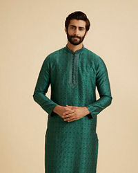 Manyavar Men Teal Green Brocade Kurta Pajama