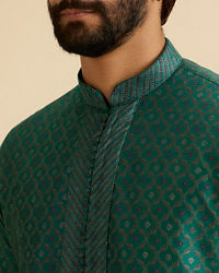 Manyavar Men Teal Green Brocade Kurta Pajama