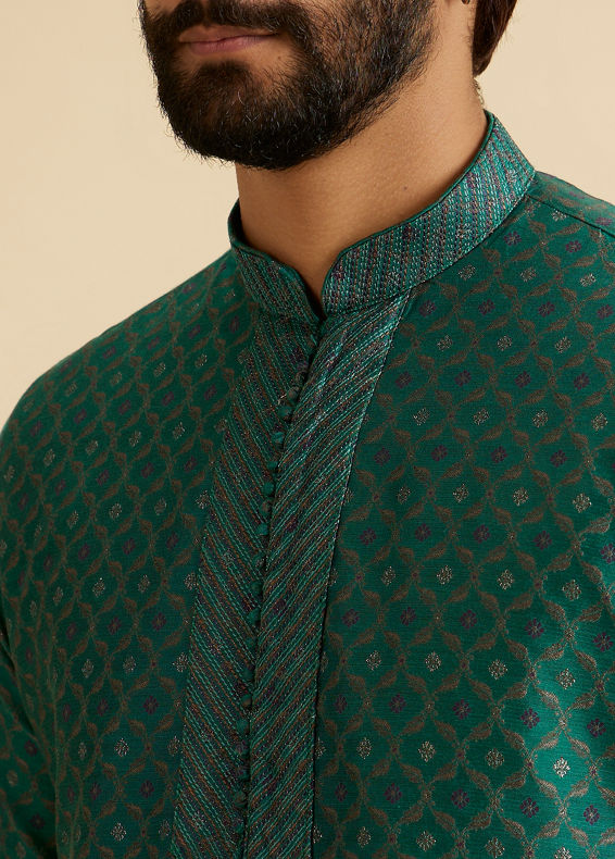 Manyavar Men Teal Green Brocade Kurta Pajama