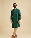 Manyavar Men Teal Green Brocade Kurta Pajama