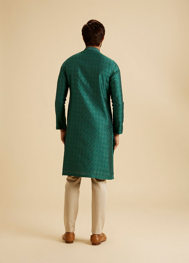Manyavar Men Teal Green Brocade Kurta Pajama