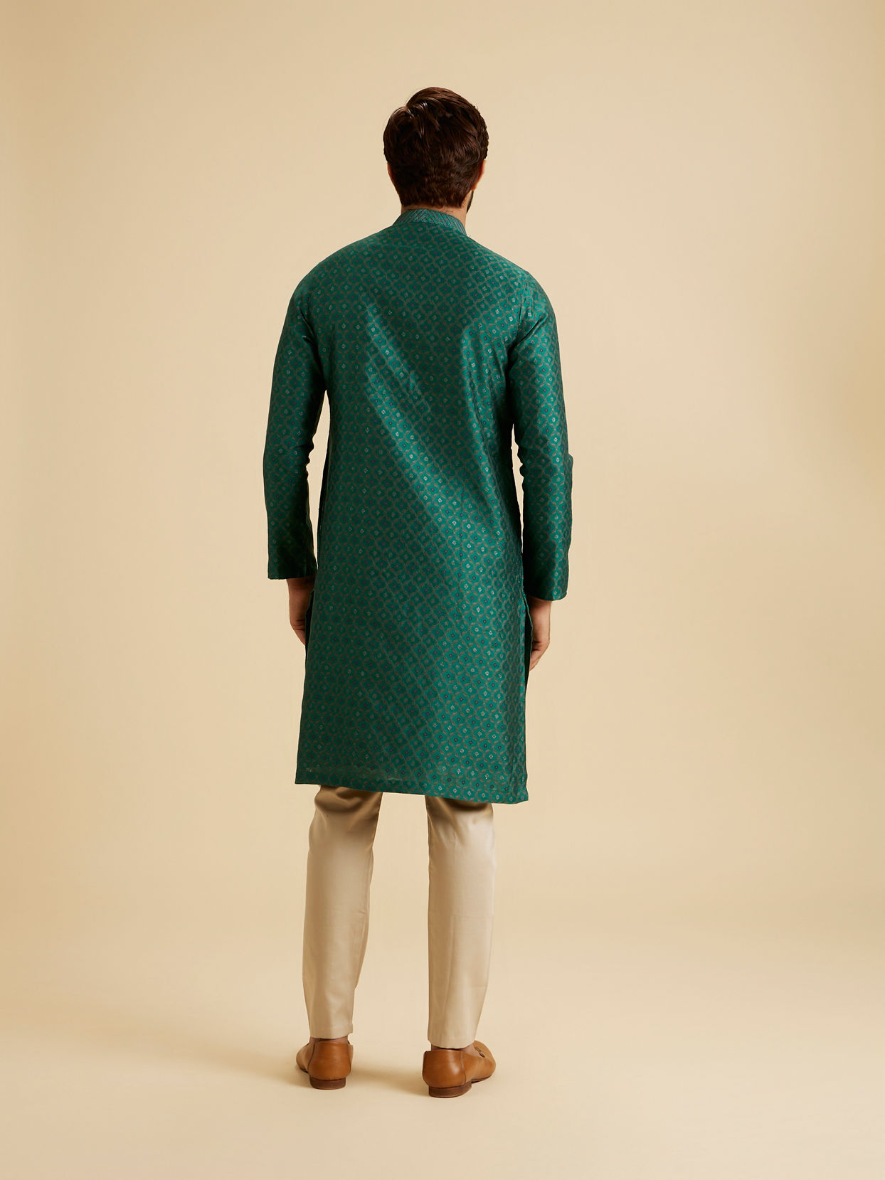 Manyavar Men Teal Green Brocade Kurta Pajama