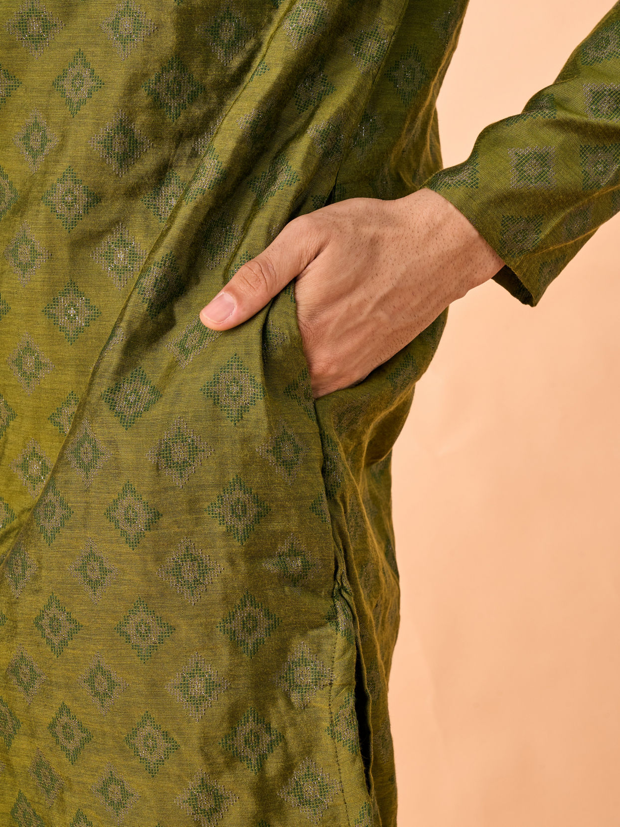 Manyavar Men Opulent Olive Green Kurta Pajama