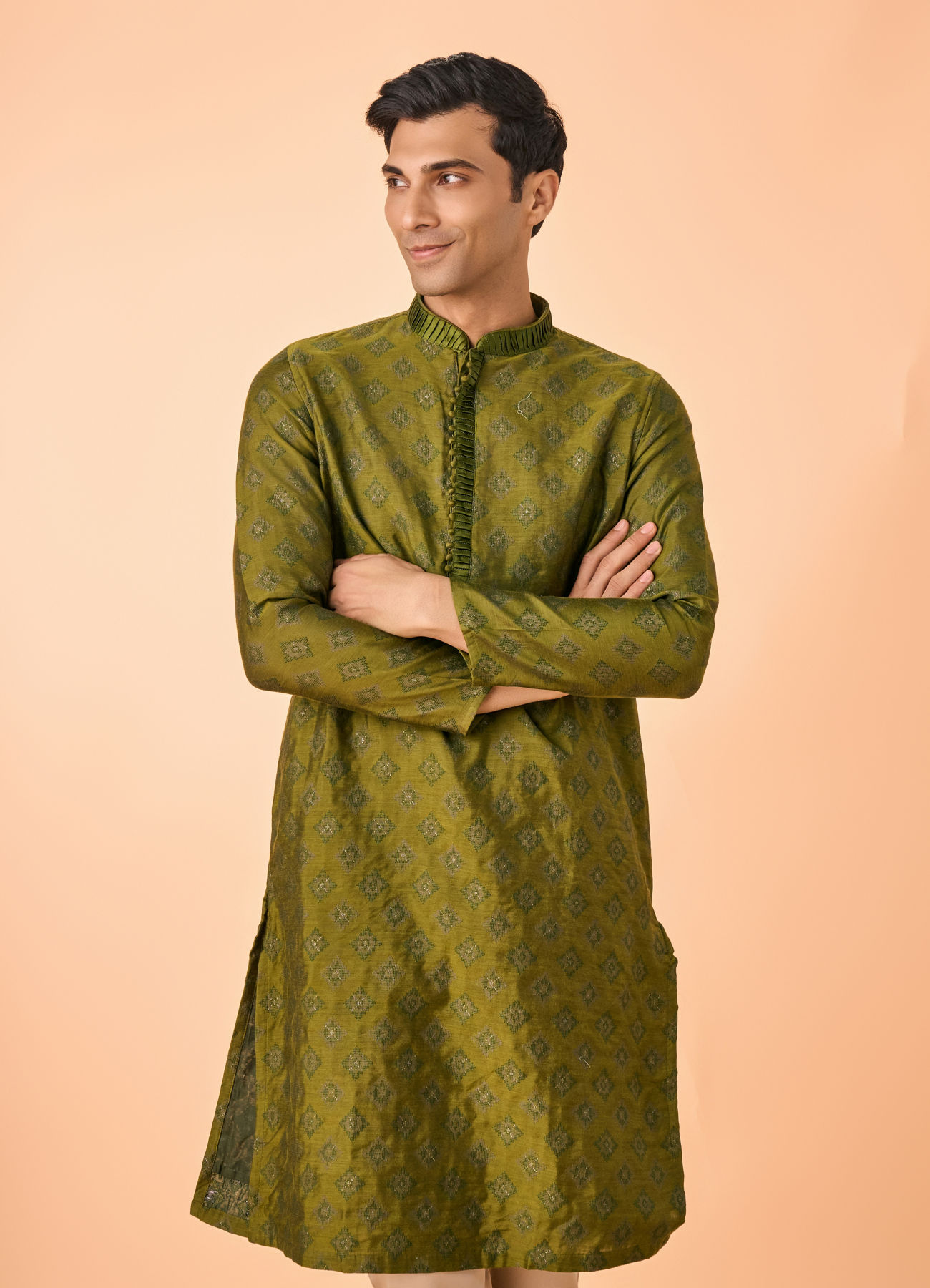 Manyavar Men Opulent Olive Green Kurta Pajama
