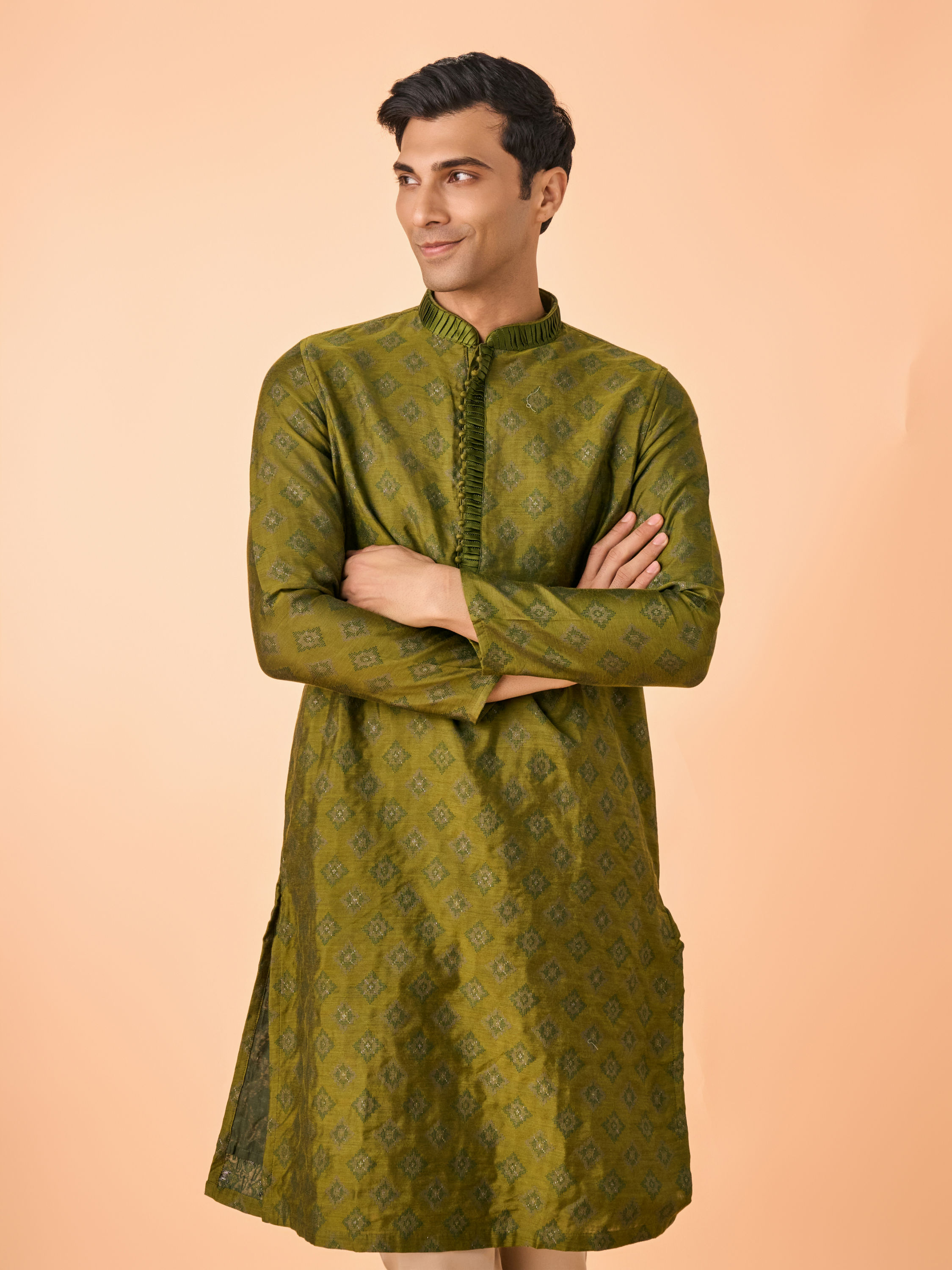 Manyavar Men Opulent Olive Green Kurta Pajama