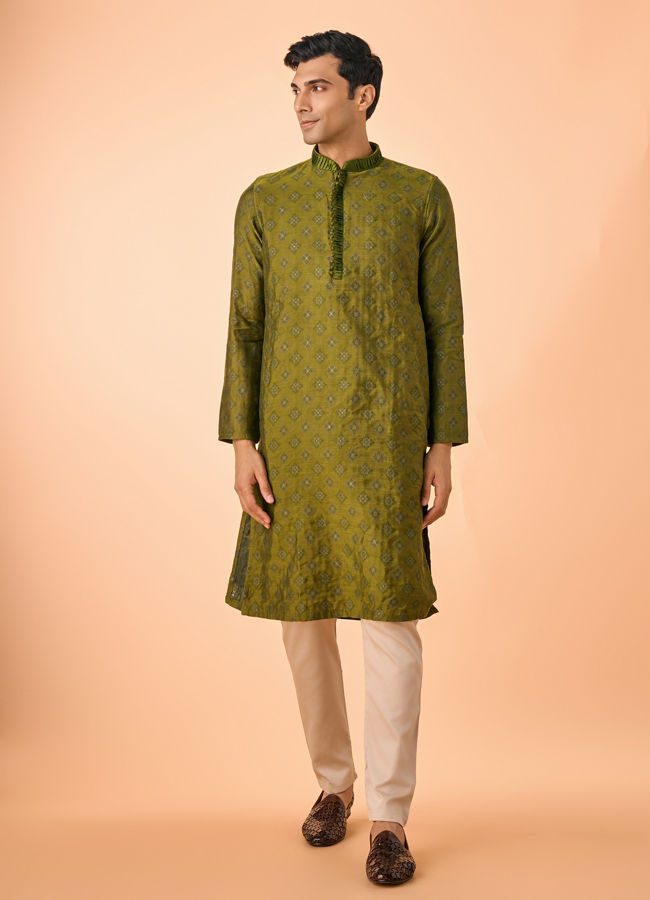 Manyavar Men Opulent Olive Green Kurta Pajama