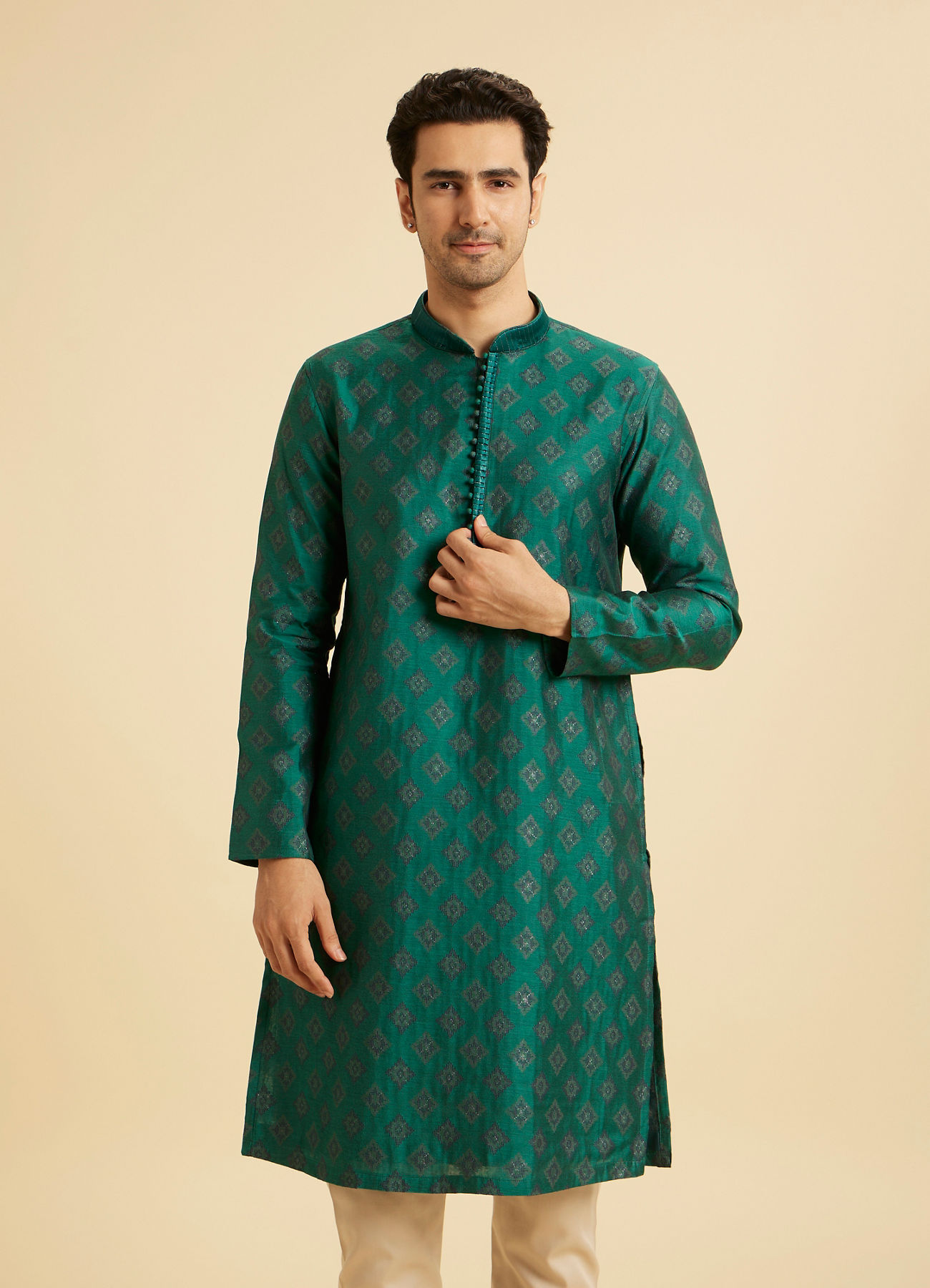 Manyavar Men Regal Teal Green Kurta Pajama