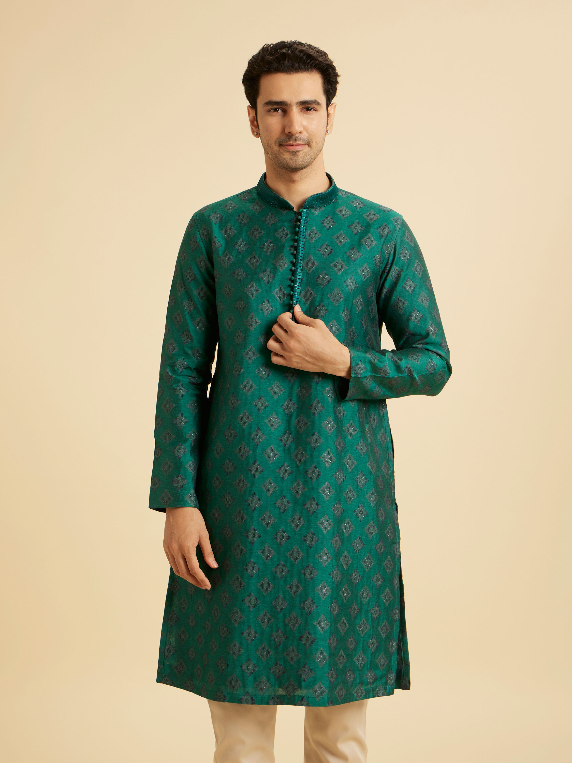 Manyavar Men Regal Teal Green Kurta Pajama