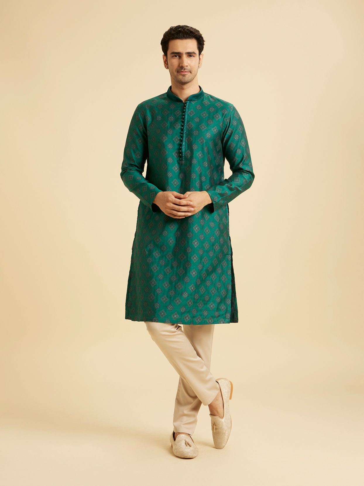 Manyavar Men Regal Teal Green Kurta Pajama