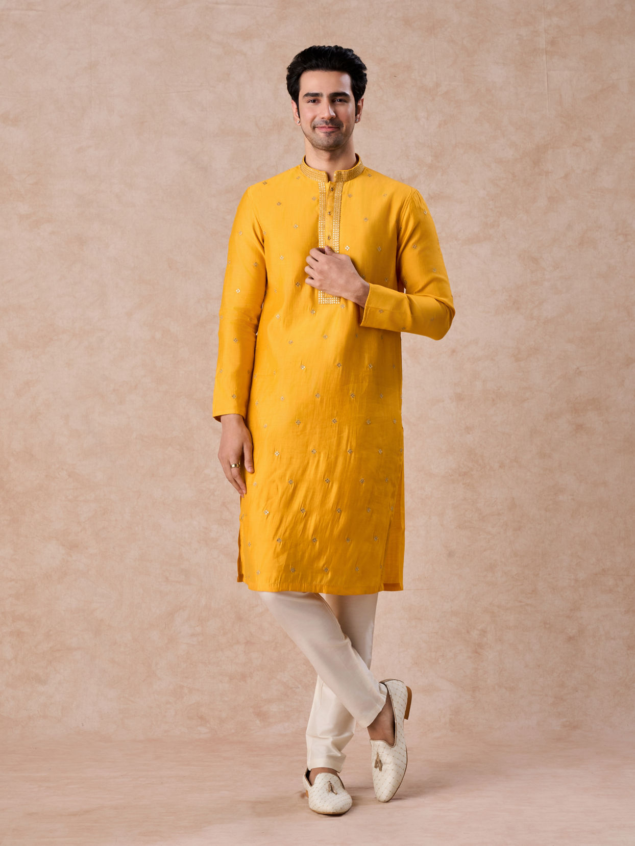 Manyavar Men Radiant Mustard Kurta Pajama Set