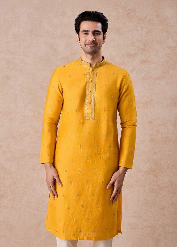 Manyavar Men Radiant Mustard Kurta Pajama Set