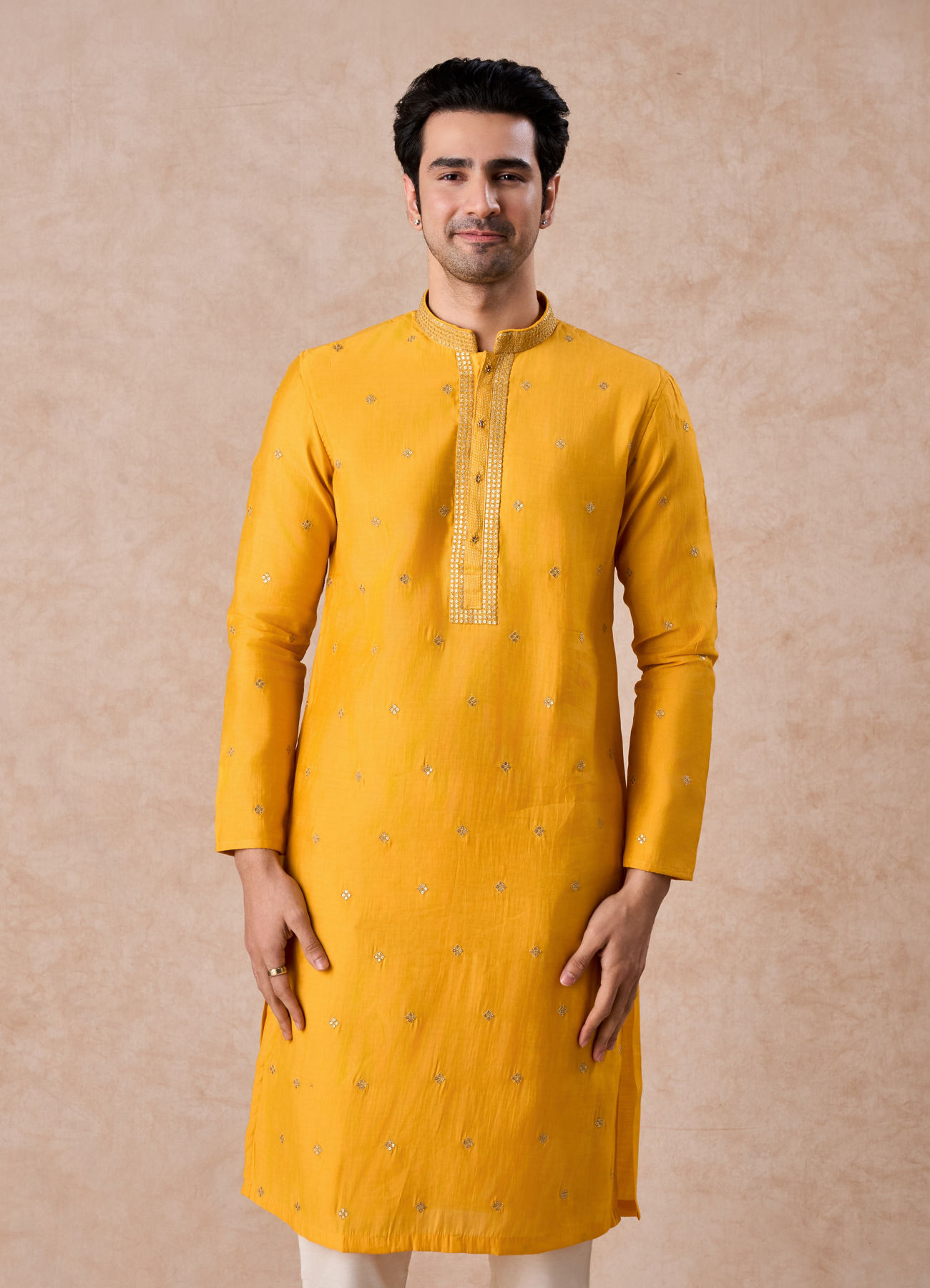 Manyavar Men Radiant Mustard Kurta Pajama Set