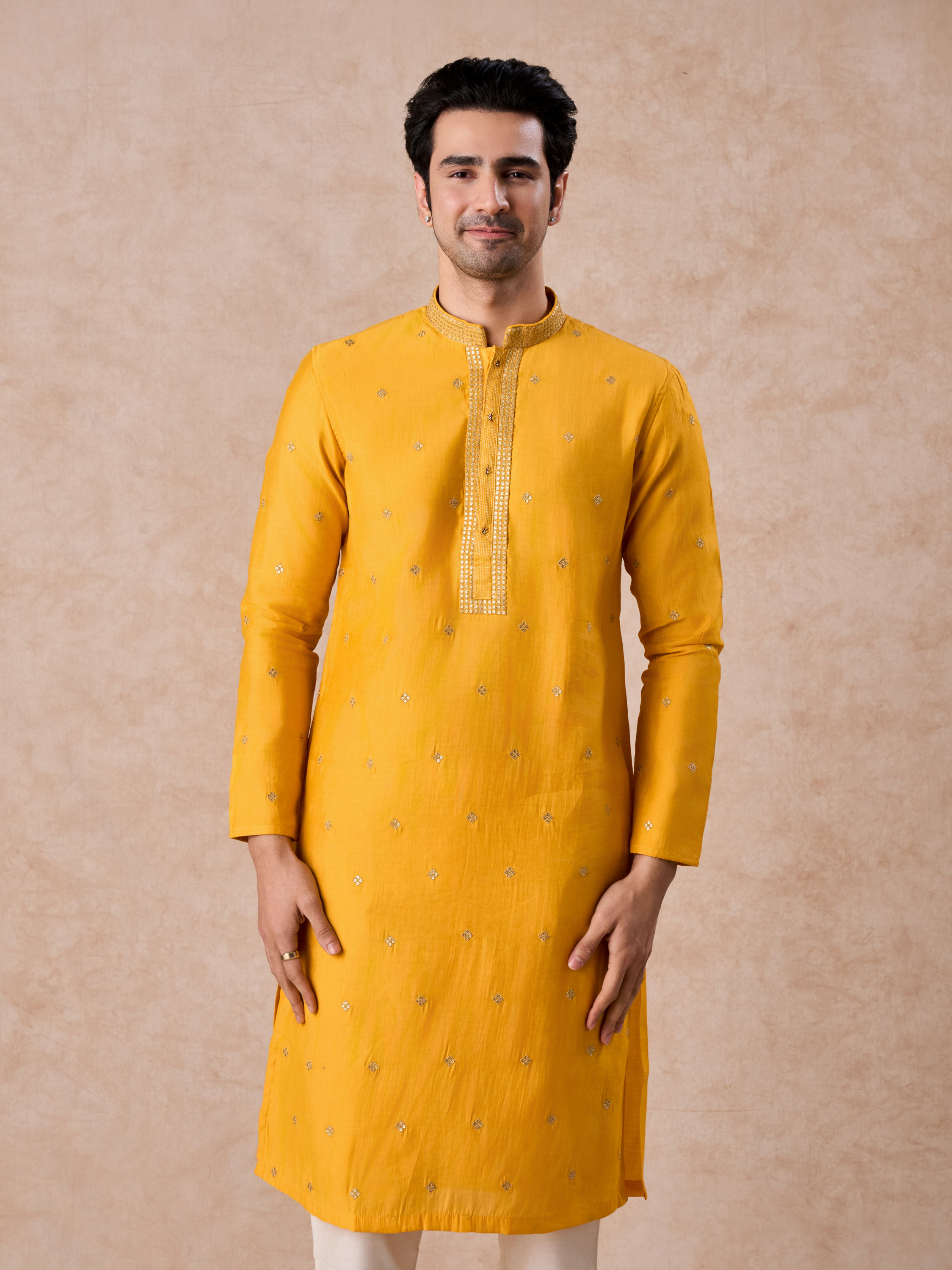 Manyavar Men Radiant Mustard Kurta Pajama Set