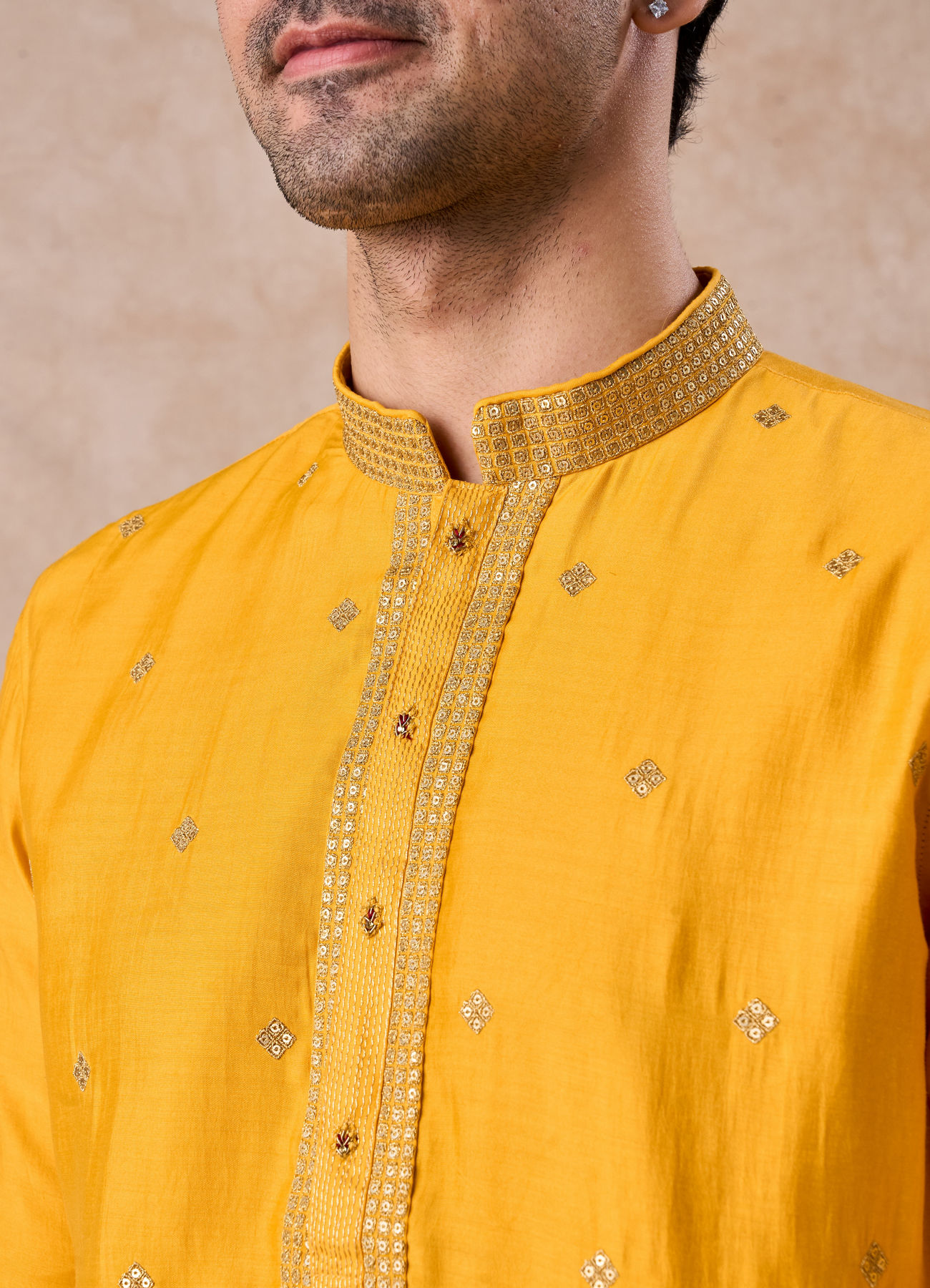 Manyavar Men Radiant Mustard Kurta Pajama Set