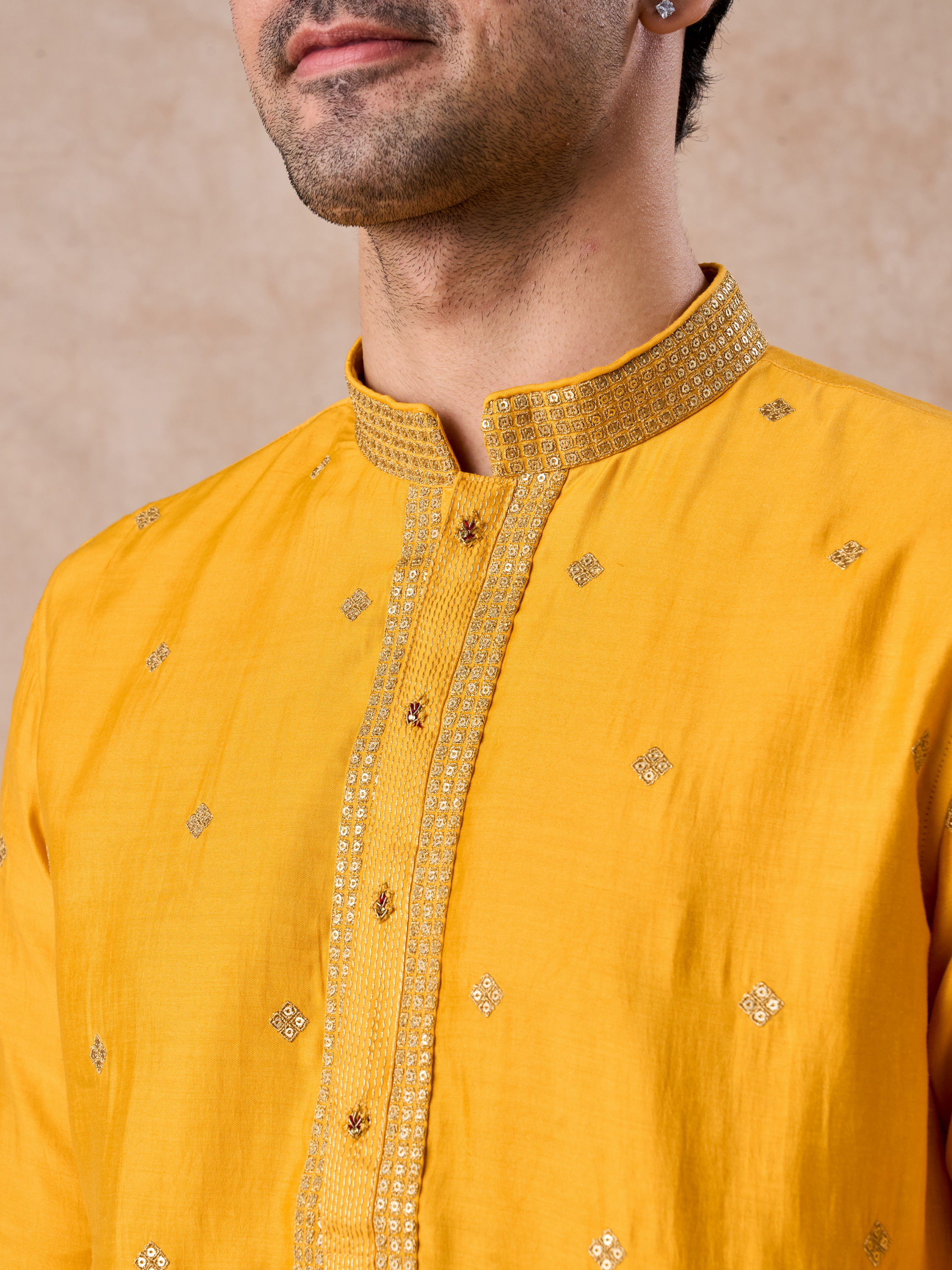 Manyavar Men Radiant Mustard Kurta Pajama Set