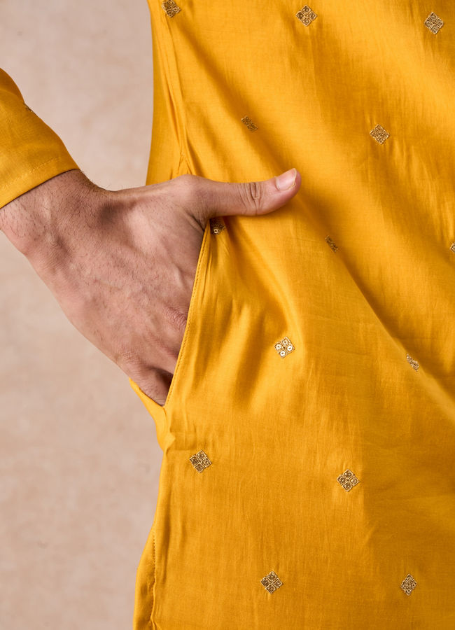 Manyavar Men Radiant Mustard Kurta Pajama Set