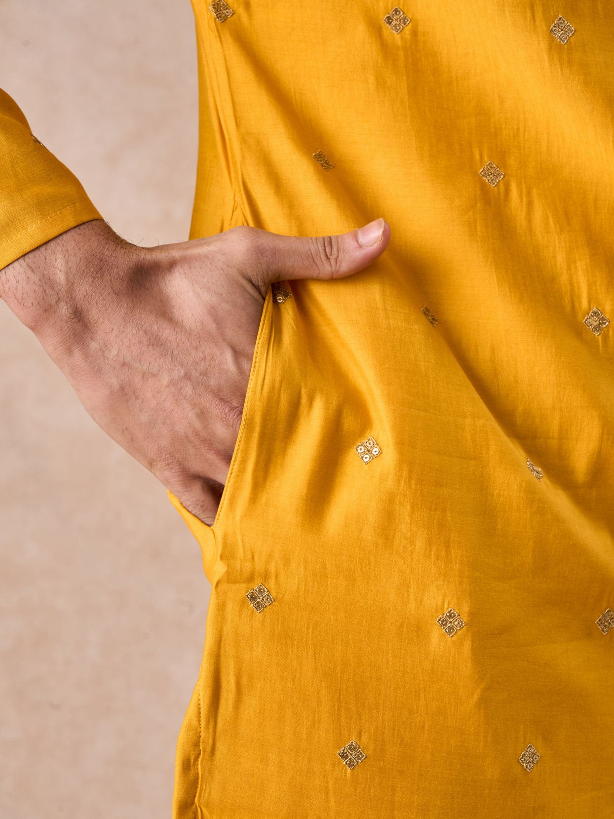 Manyavar Men Radiant Mustard Kurta Pajama Set