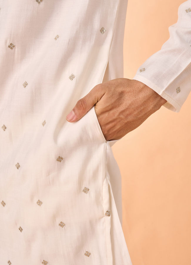 Manyavar Men Warm White Elegance Kurta Pajama