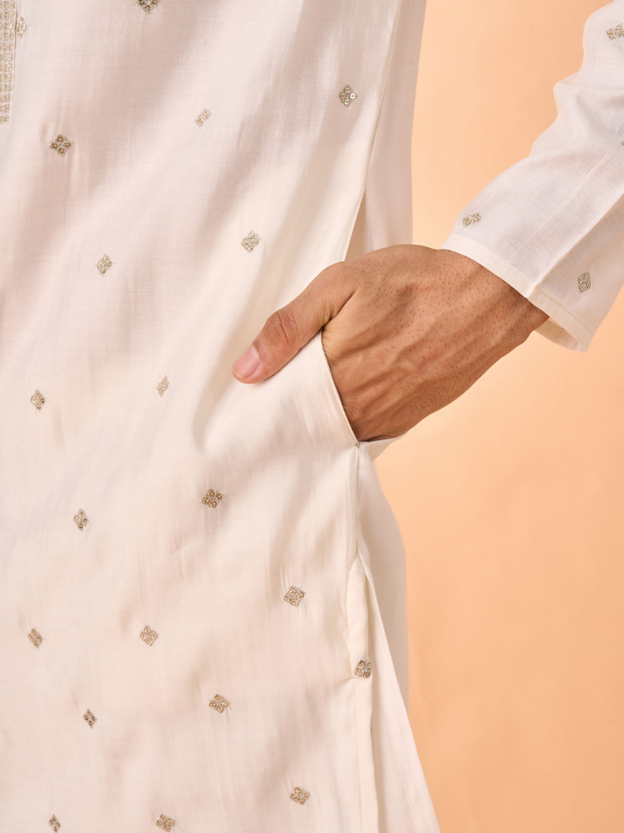 Manyavar Men Warm White Elegance Kurta Pajama