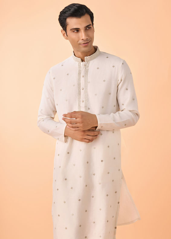 Manyavar Men Warm White Elegance Kurta Pajama