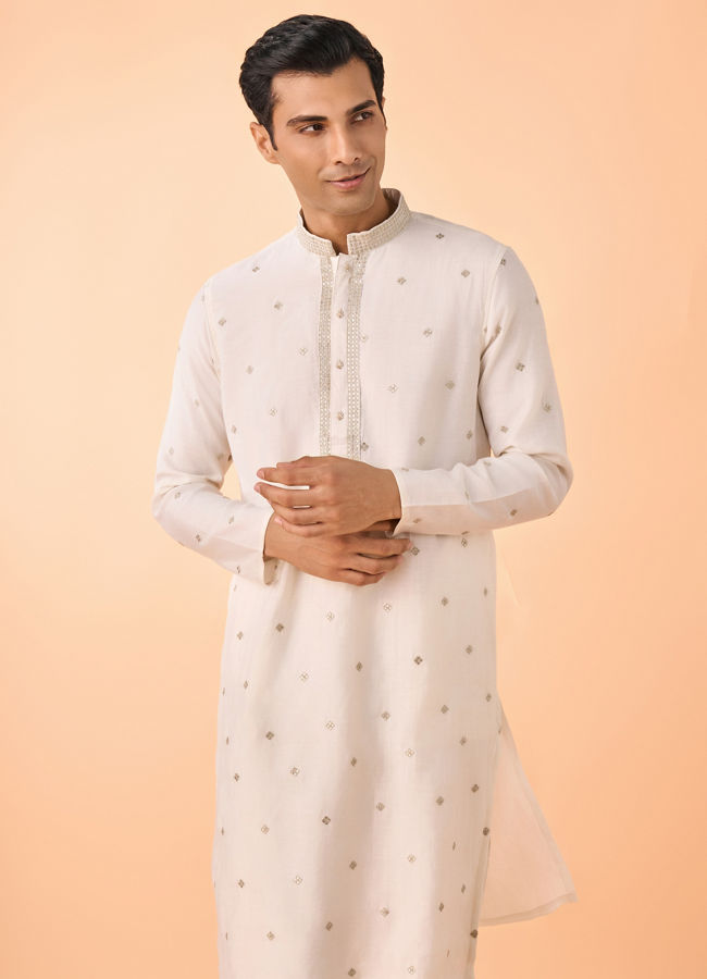 Manyavar Men Warm White Elegance Kurta Pajama
