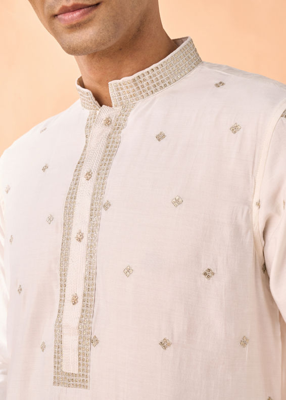 Manyavar Men Warm White Elegance Kurta Pajama