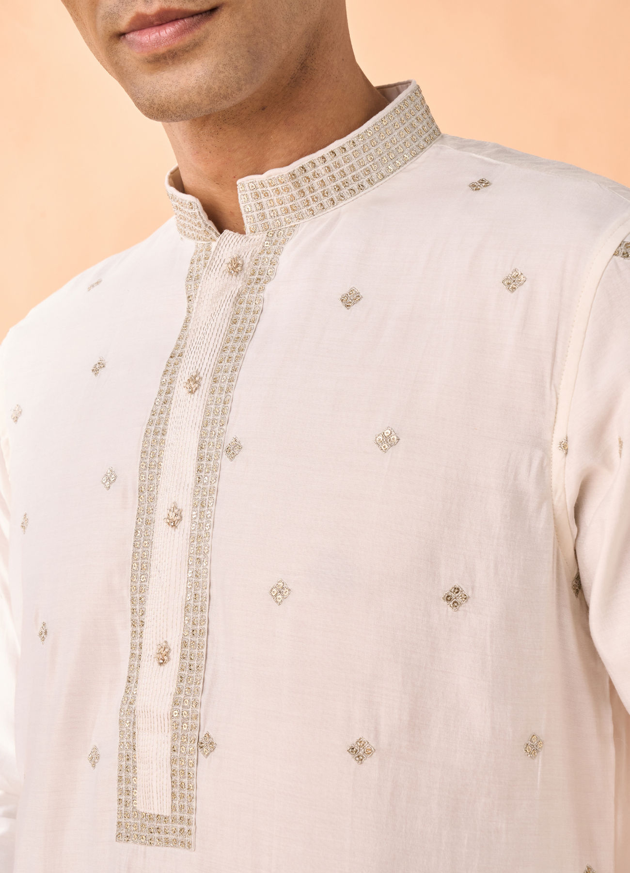 Manyavar Men Warm White Elegance Kurta Pajama