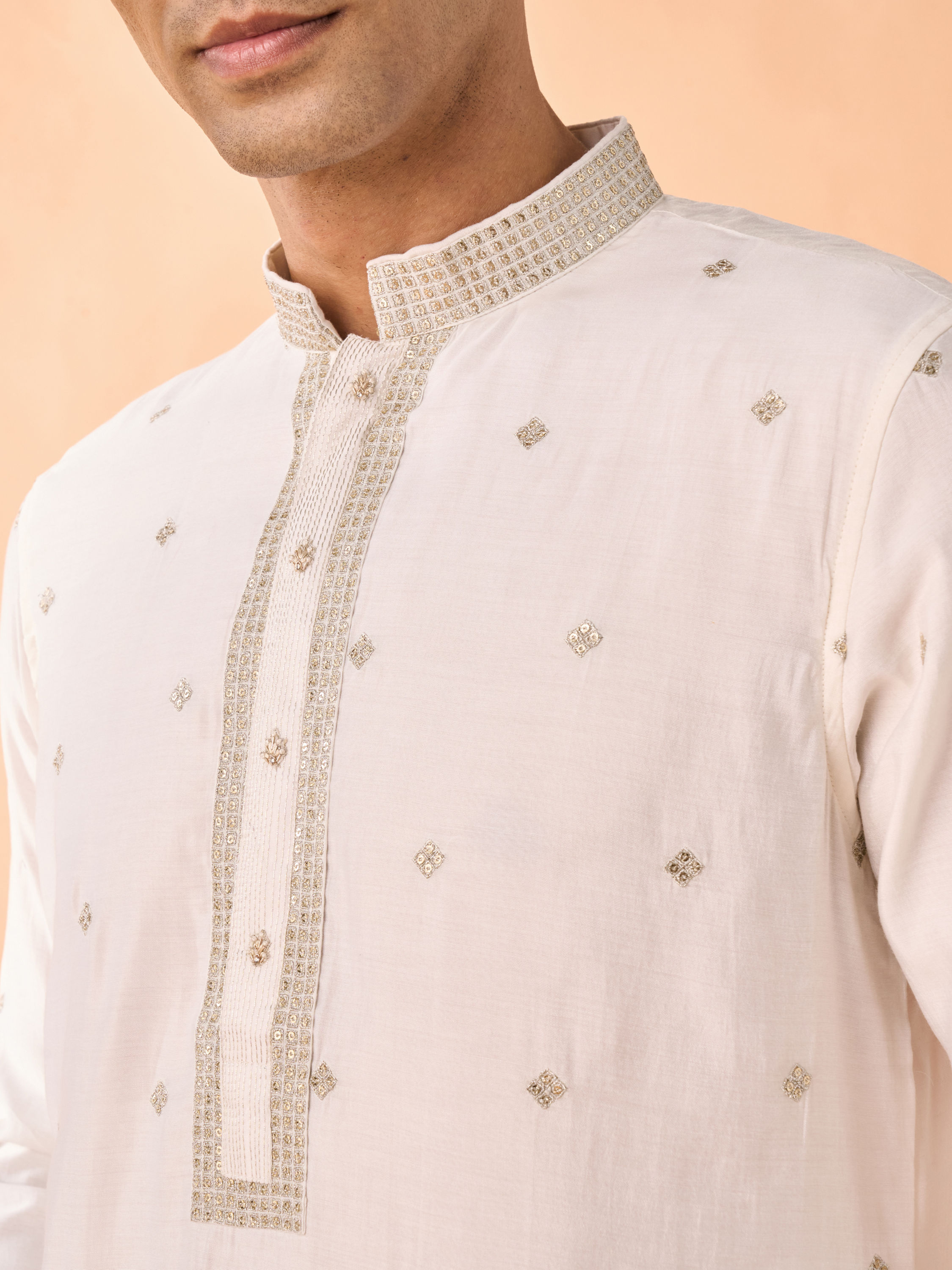 Manyavar Men Warm White Elegance Kurta Pajama