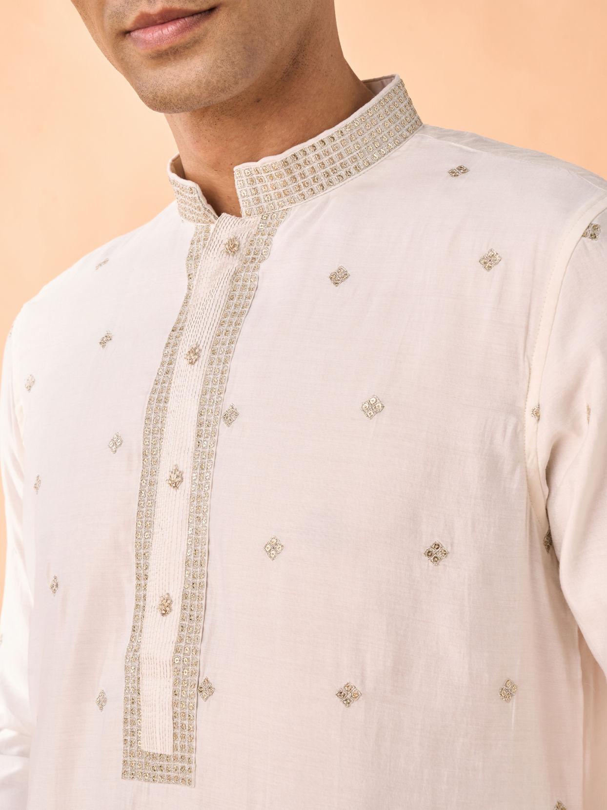 Manyavar Men Warm White Elegance Kurta Pajama