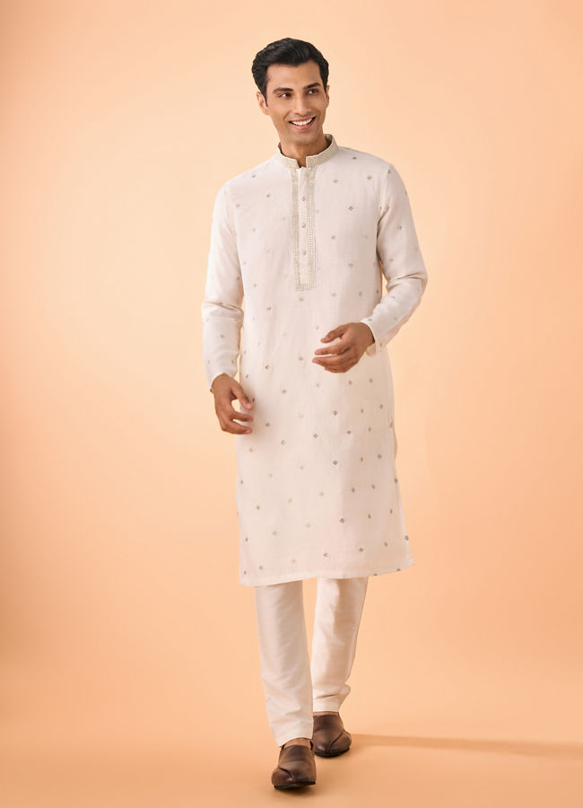 Manyavar Men Warm White Elegance Kurta Pajama
