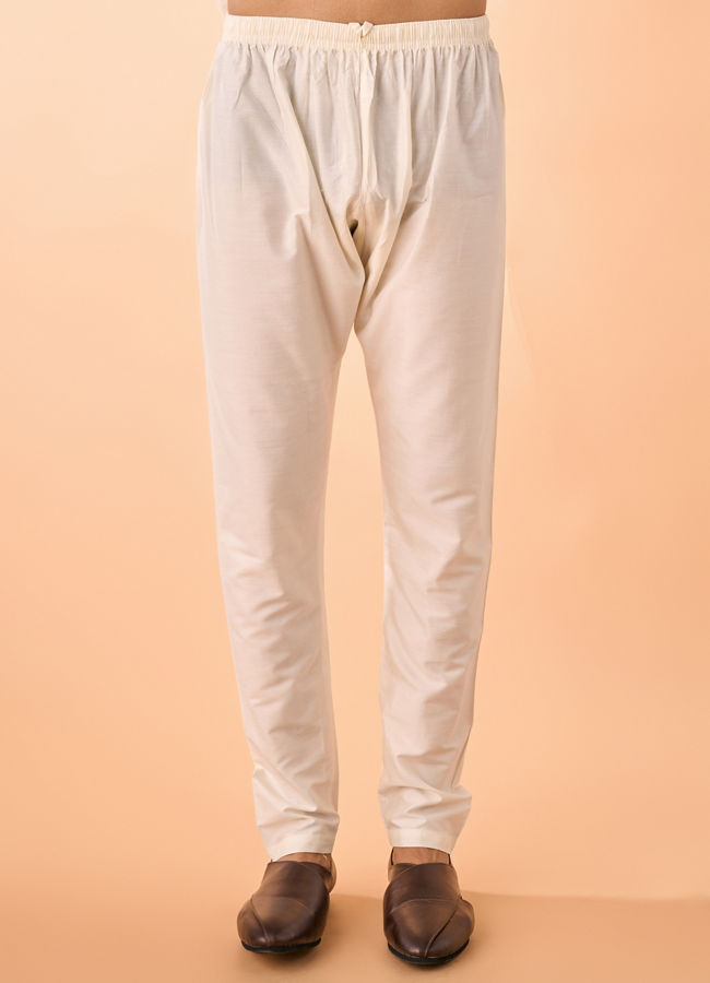 Manyavar Men Warm White Elegance Kurta Pajama