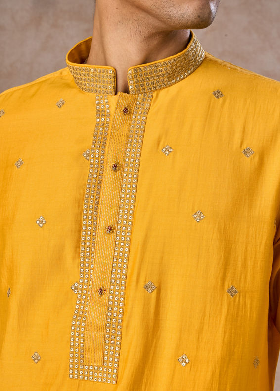 Manyavar Men Mustard Ensemble of Classic Elegance Kurta Pajama