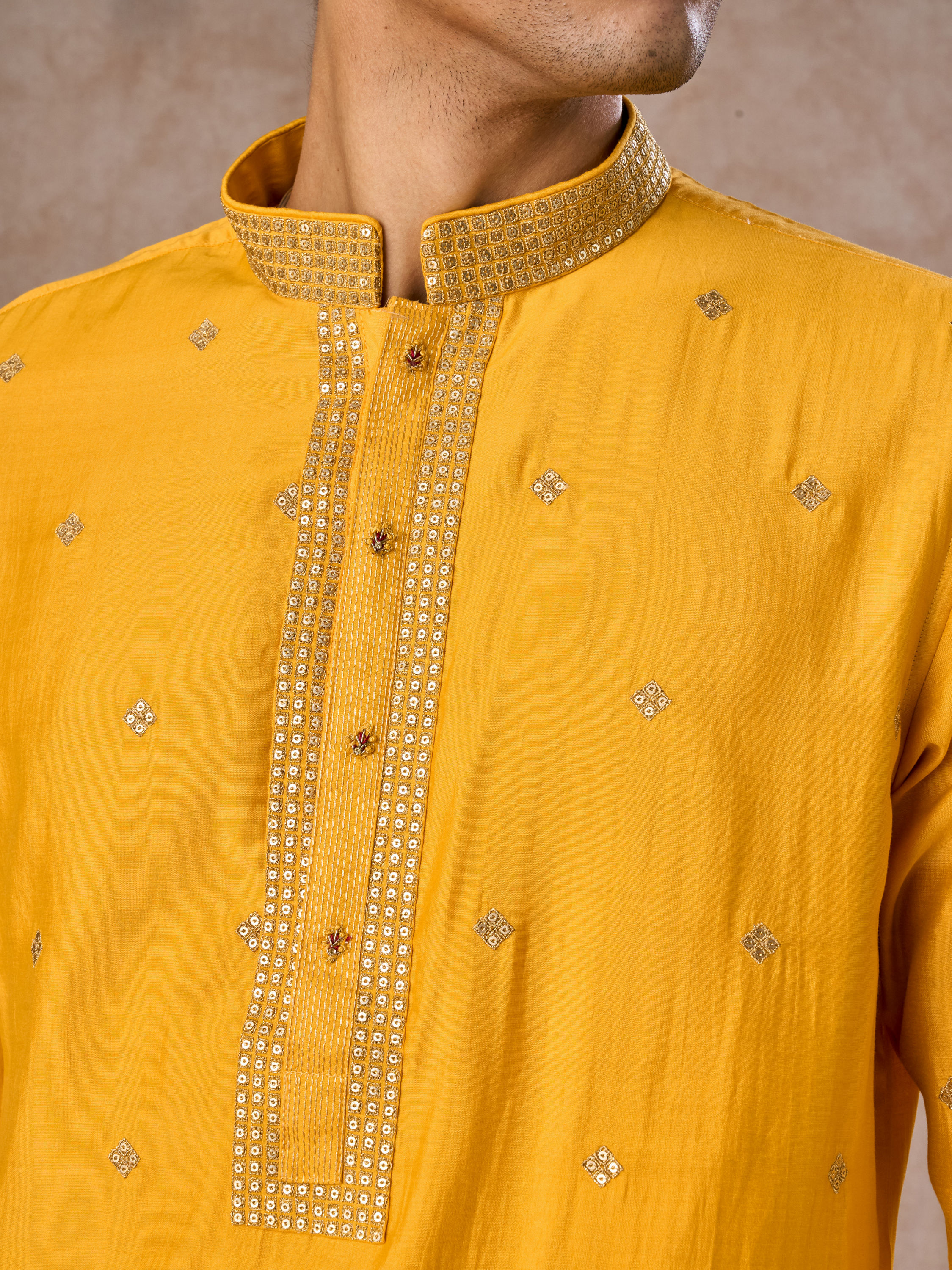 Manyavar Men Mustard Ensemble of Classic Elegance Kurta Pajama