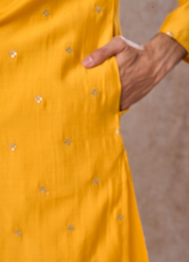 Manyavar Men Mustard Ensemble of Classic Elegance Kurta Pajama