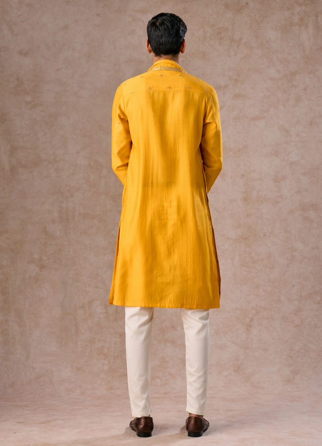 Manyavar Men Mustard Ensemble of Classic Elegance Kurta Pajama
