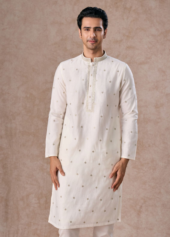 Manyavar Men Radiant Cream Kurta Pajama Dupatta Set