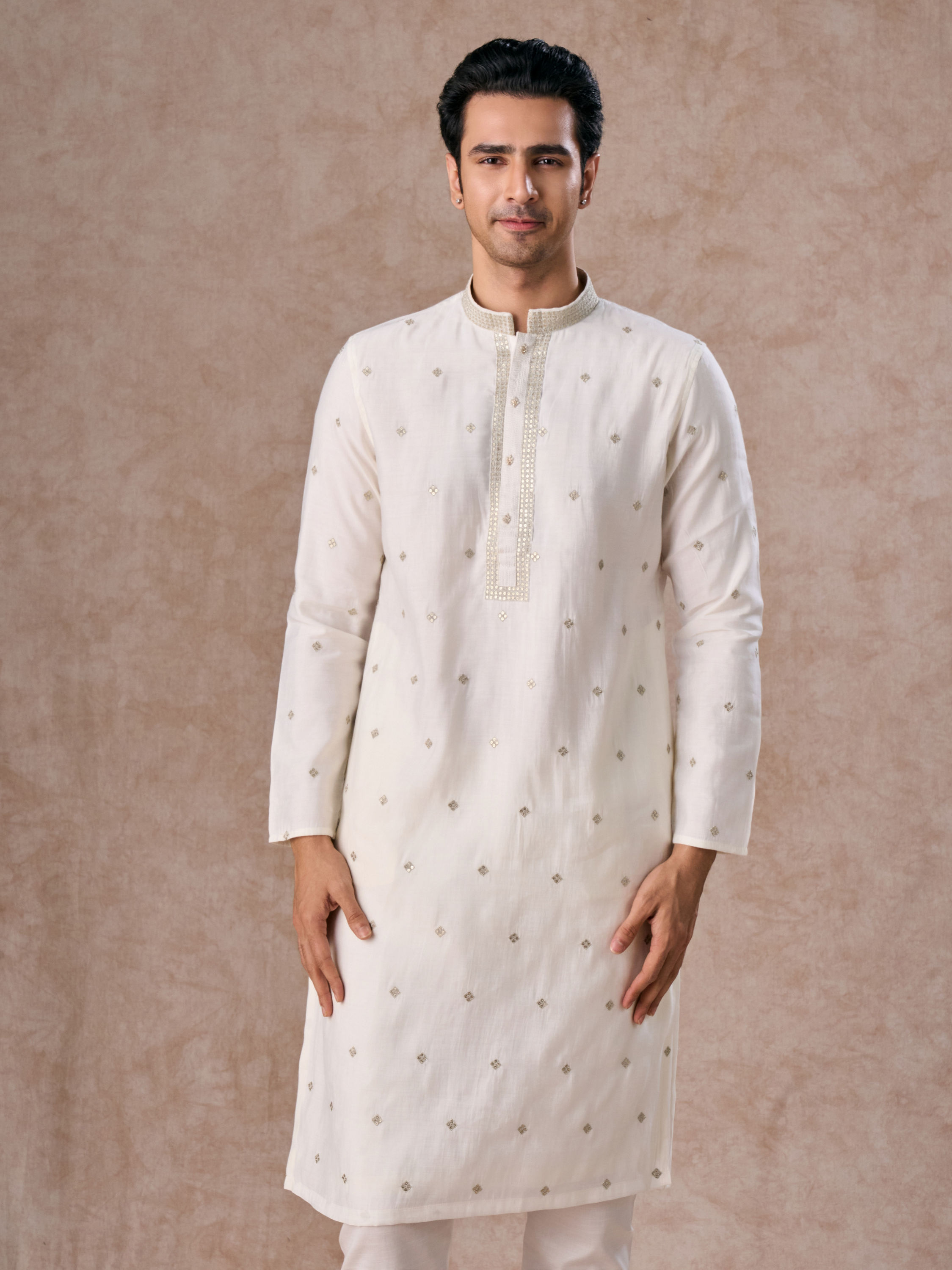 Manyavar Men Radiant Cream Kurta Pajama Dupatta Set