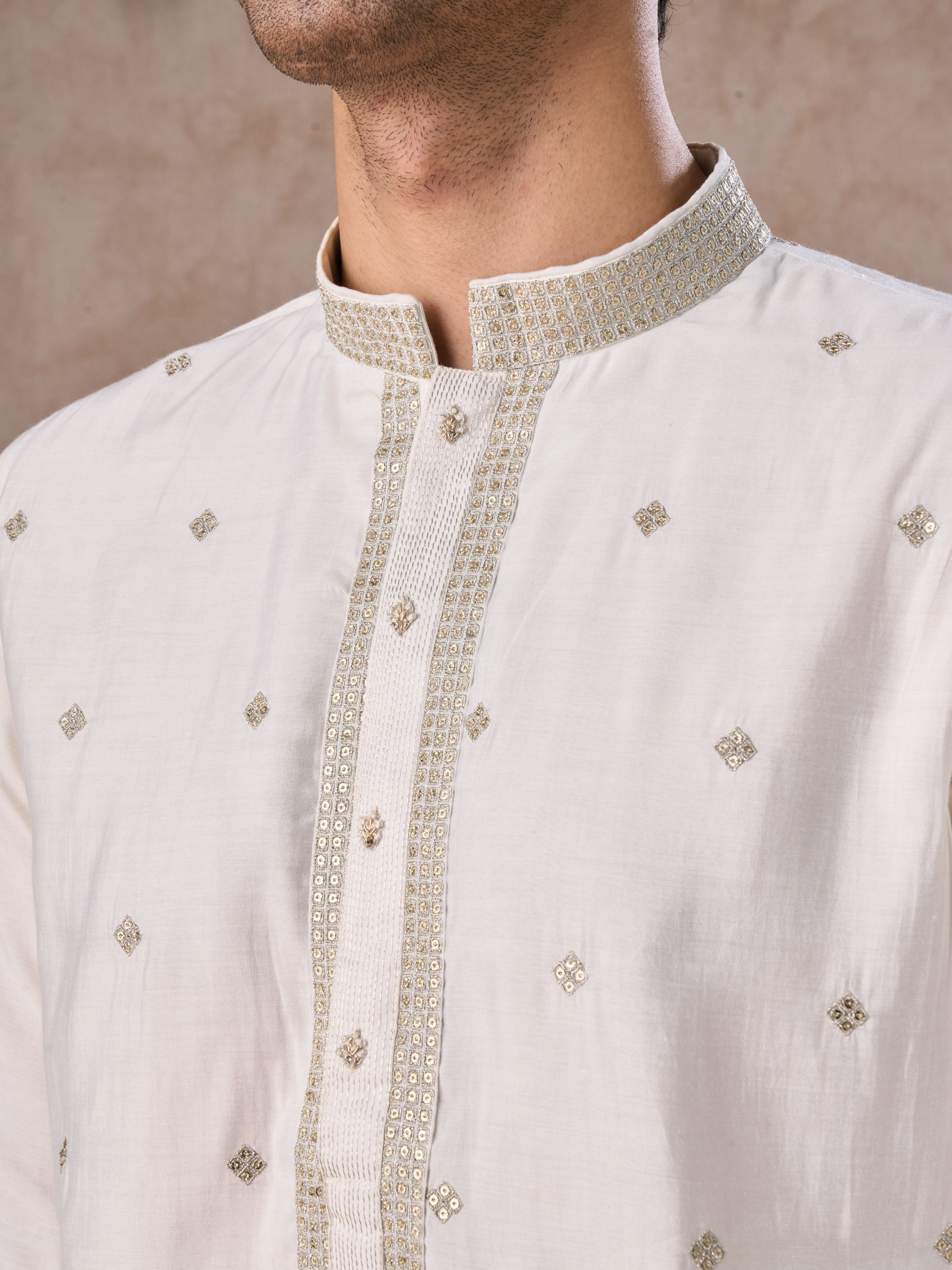 Manyavar Men Radiant Cream Kurta Pajama Dupatta Set