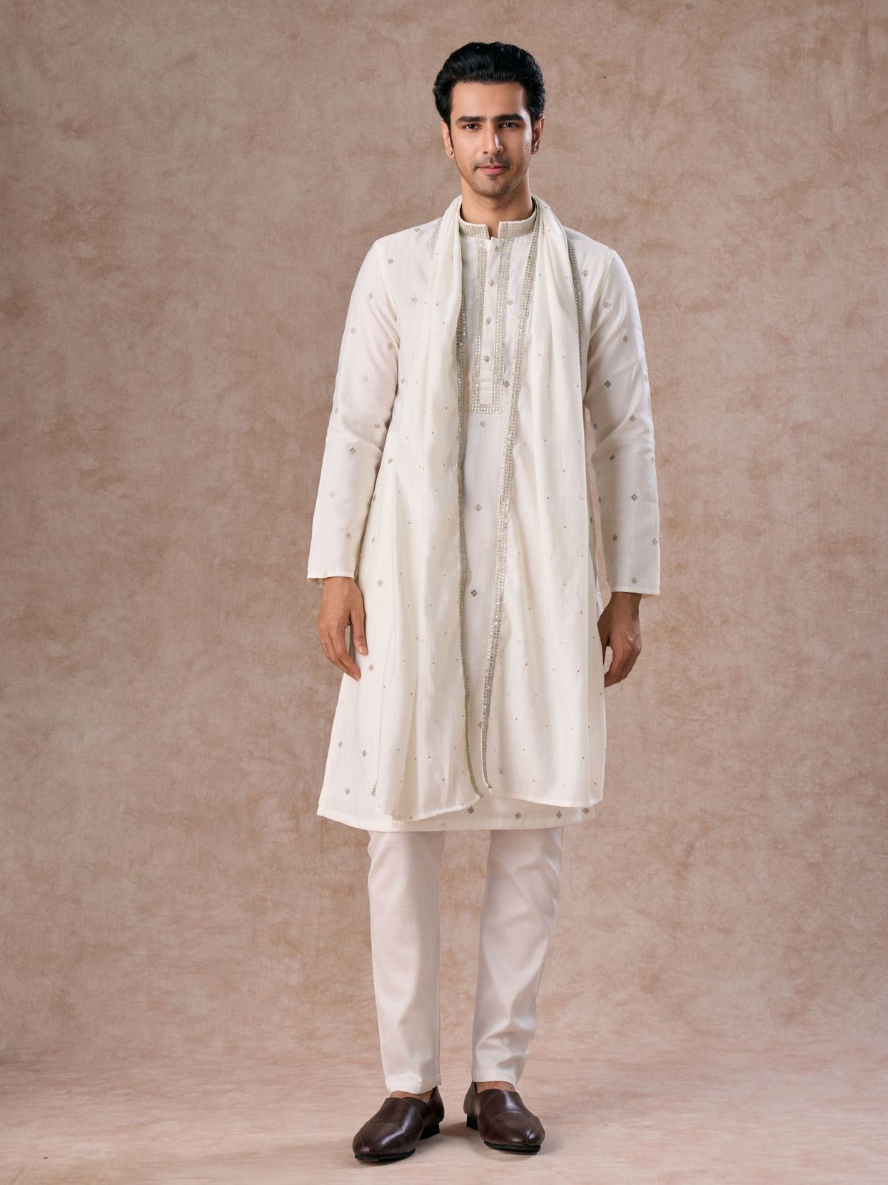 Manyavar Men Radiant Cream Kurta Pajama Dupatta Set