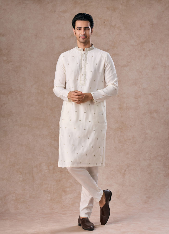 Manyavar Men Radiant Cream Kurta Pajama Dupatta Set
