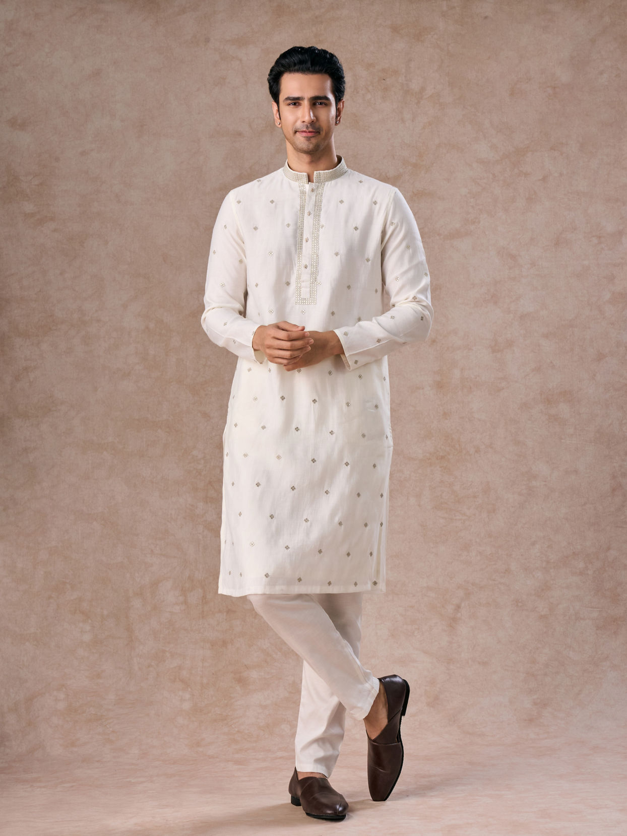 Manyavar Men Radiant Cream Kurta Pajama Dupatta Set
