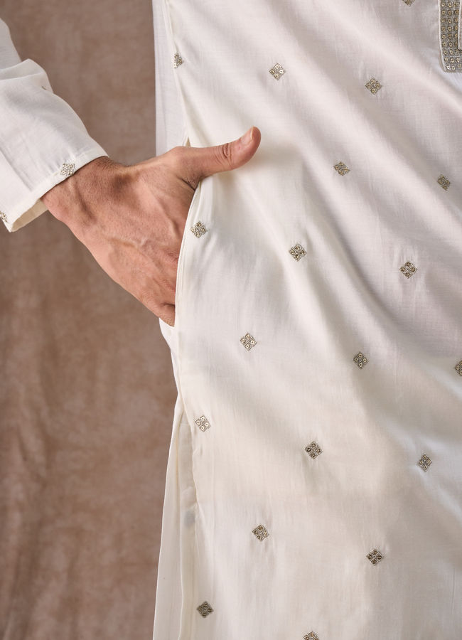 Manyavar Men Radiant Cream Kurta Pajama Dupatta Set