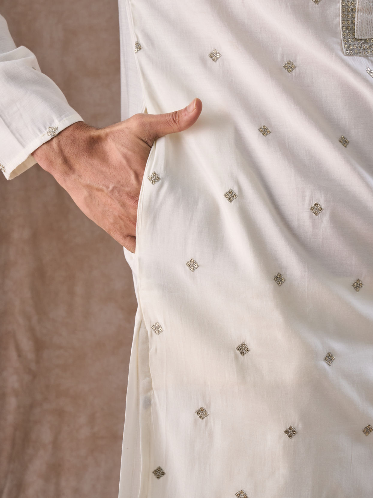 Manyavar Men Radiant Cream Kurta Pajama Dupatta Set
