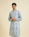 Manyavar Men Elegant Blue Blended Cotton Kurta Pajama