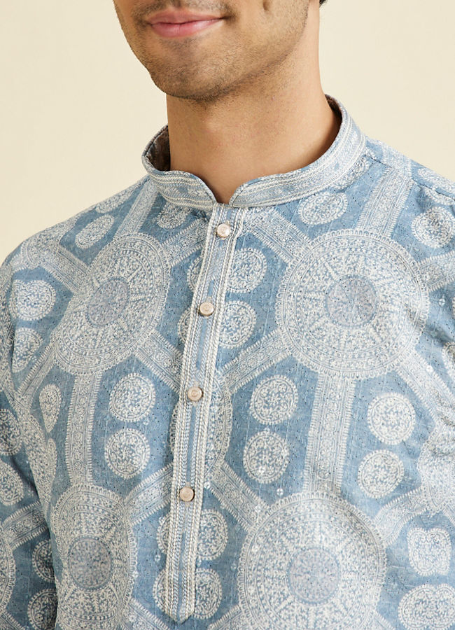 Manyavar Men Elegant Blue Blended Cotton Kurta Pajama