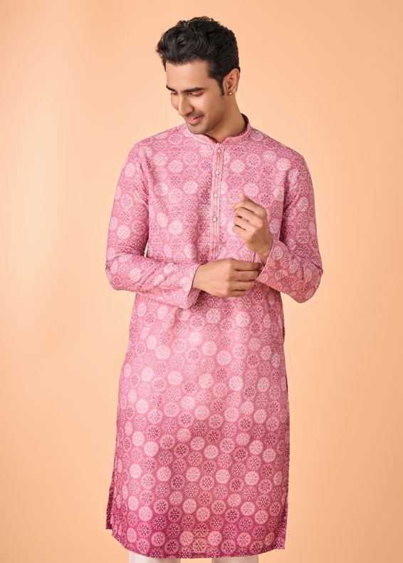 Manyavar Men Dusty Pink Cotton Kurta Pajama