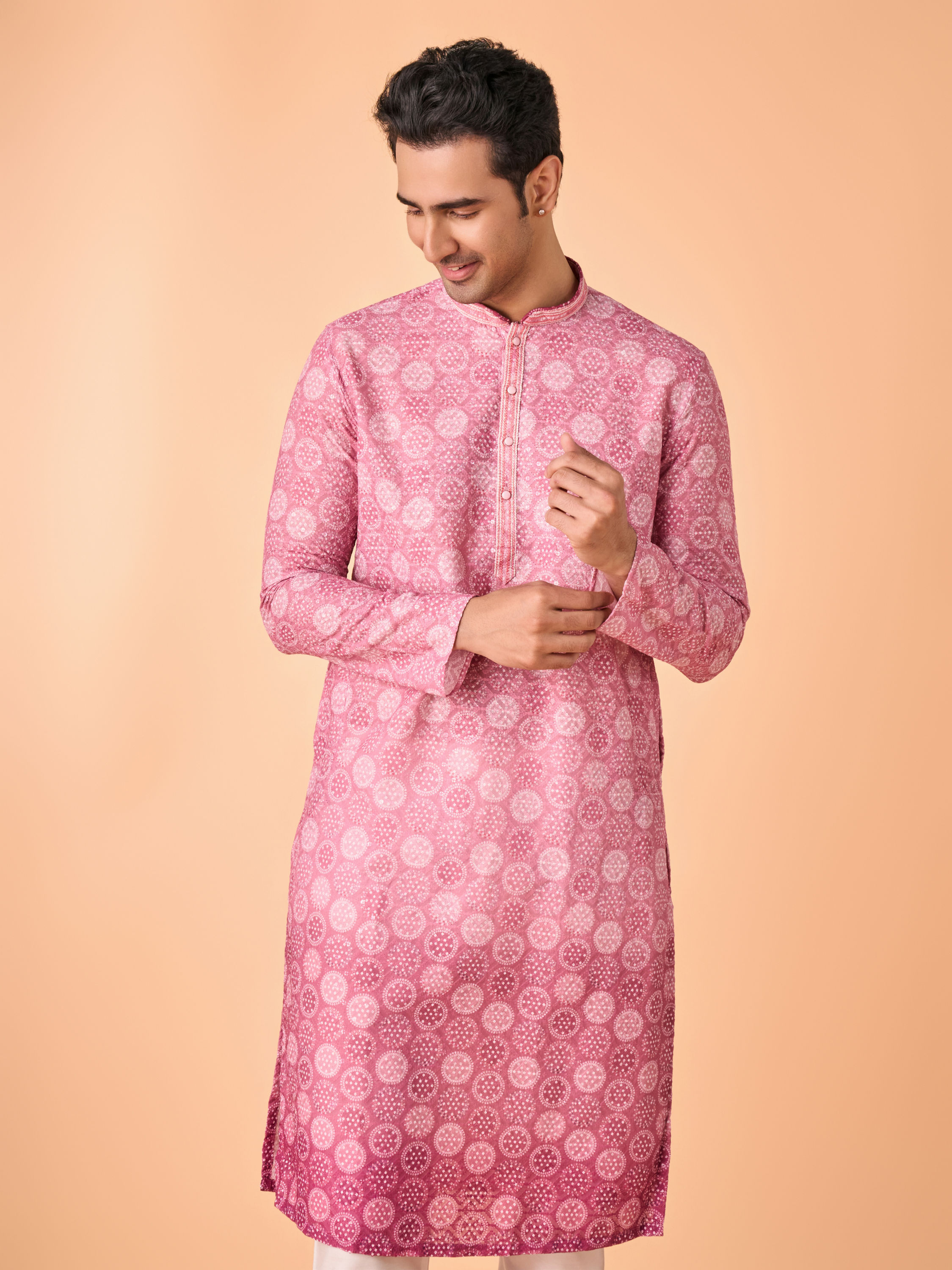Manyavar Men Dusty Pink Cotton Kurta Pajama