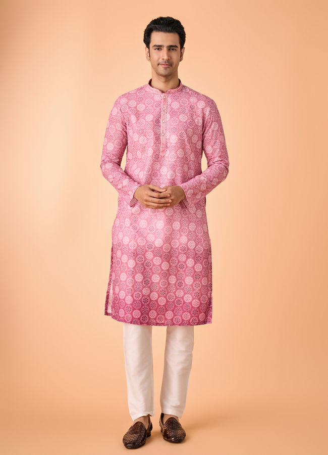 Manyavar Men Dusty Pink Cotton Kurta Pajama