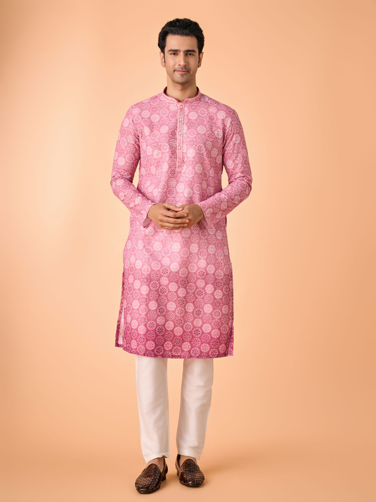 Manyavar Men Dusty Pink Cotton Kurta Pajama